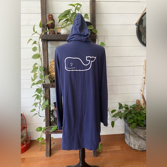 Vineyard Vines: Navy Hooded Tunic Dress with Sleeve Detail and Whale Logo - Picture 14 of 17